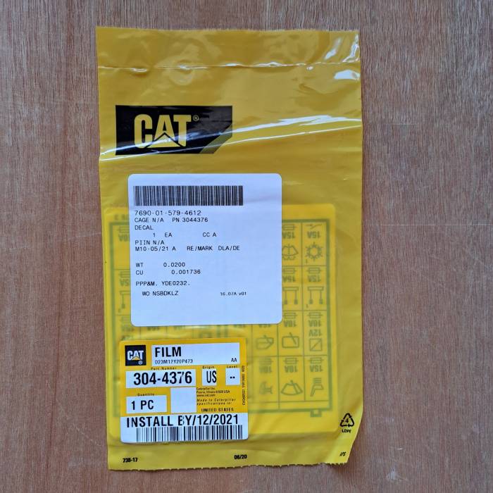 Decal Fuse Box D6K Cat 304-4376