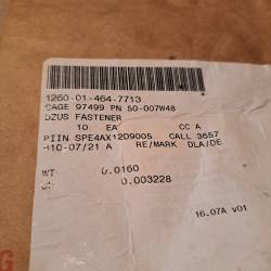 50-007W48 Dzus Fasteners 1260-01-464-7713